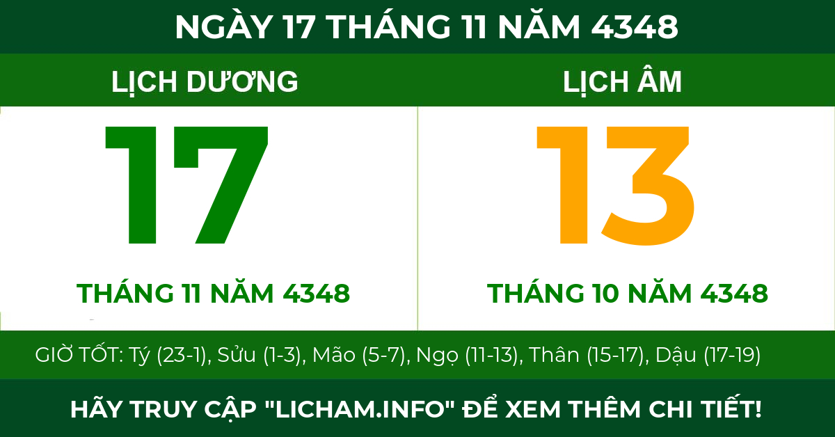 lịch âm ngày 17 tháng 11 năm 4348