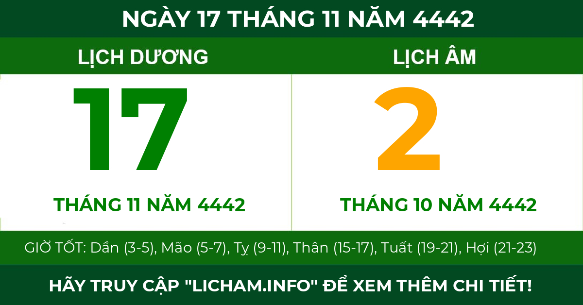 lịch âm ngày 17 tháng 11 năm 4442