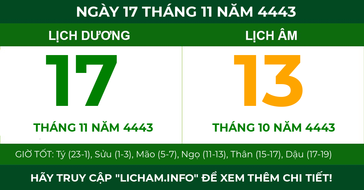 lịch âm ngày 17 tháng 11 năm 4443