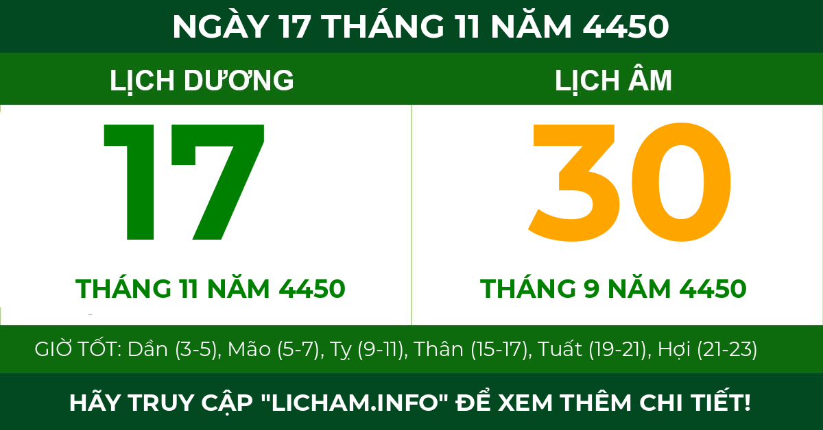 lịch âm ngày 17 tháng 11 năm 4450