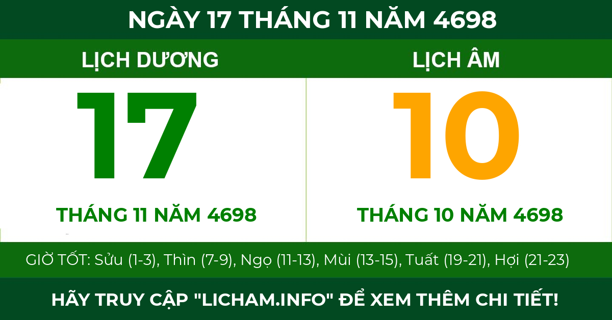 lịch âm ngày 17 tháng 11 năm 4698