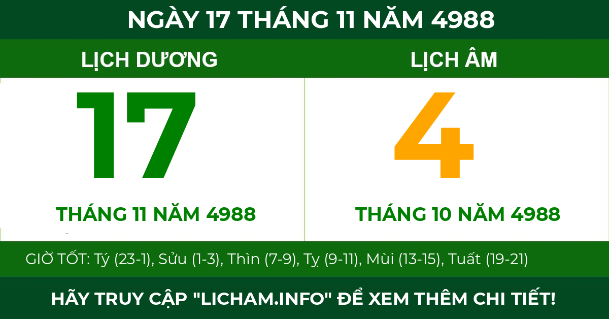 lịch âm ngày 17 tháng 11 năm 4988