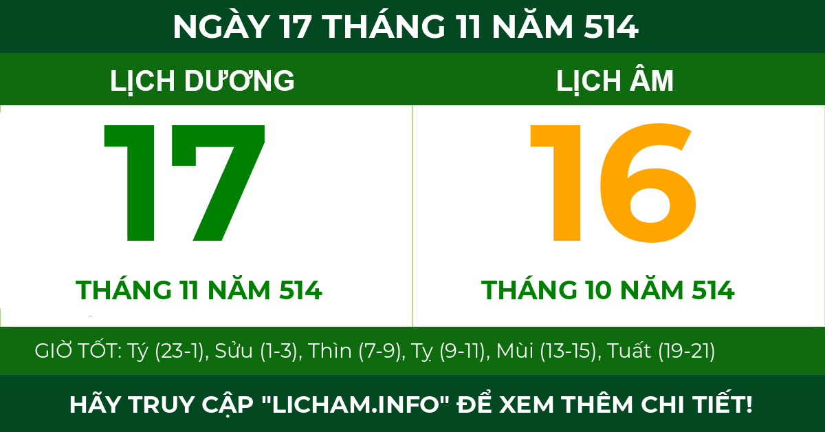 lịch âm ngày 17 tháng 11 năm 514