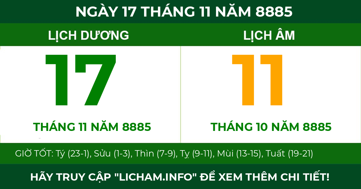 lịch âm ngày 17 tháng 11 năm 8885