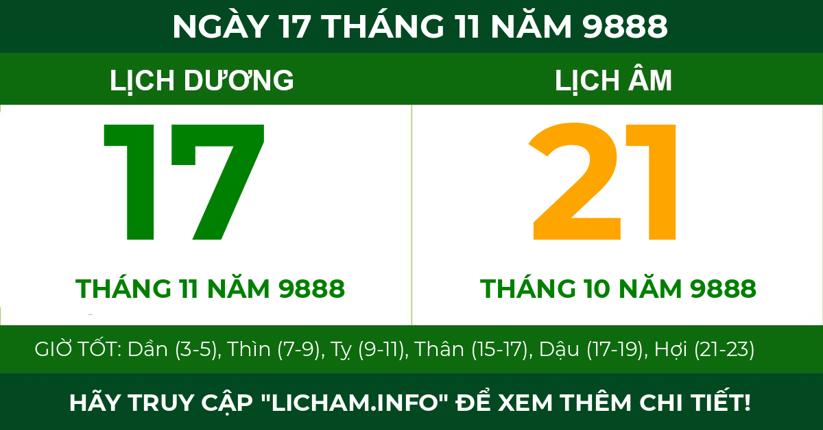 lịch âm ngày 17 tháng 11 năm 9888