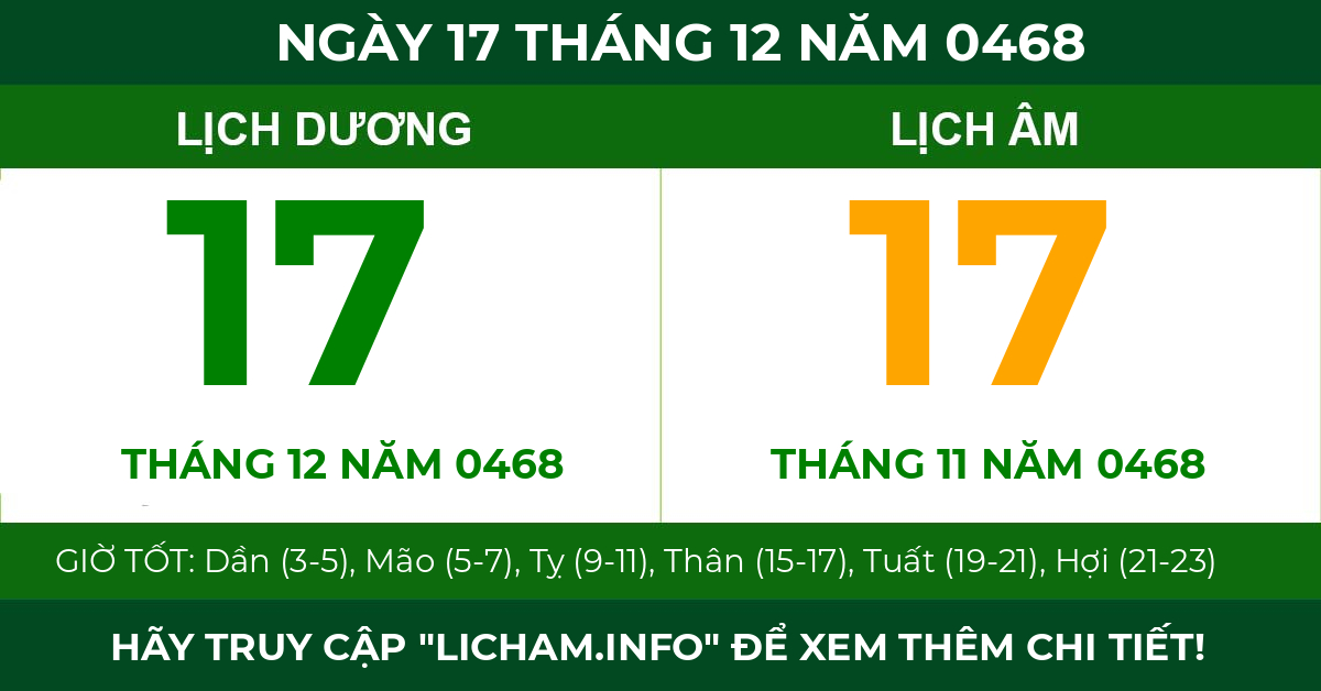 lịch âm ngày 17 tháng 12 năm 0468