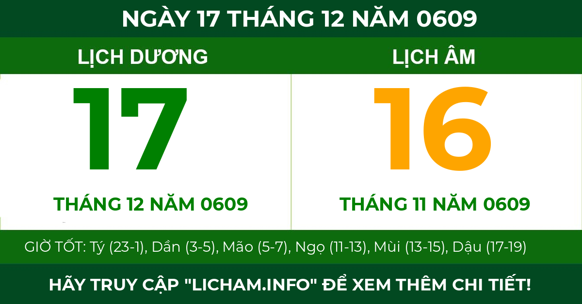 lịch âm ngày 17 tháng 12 năm 0609