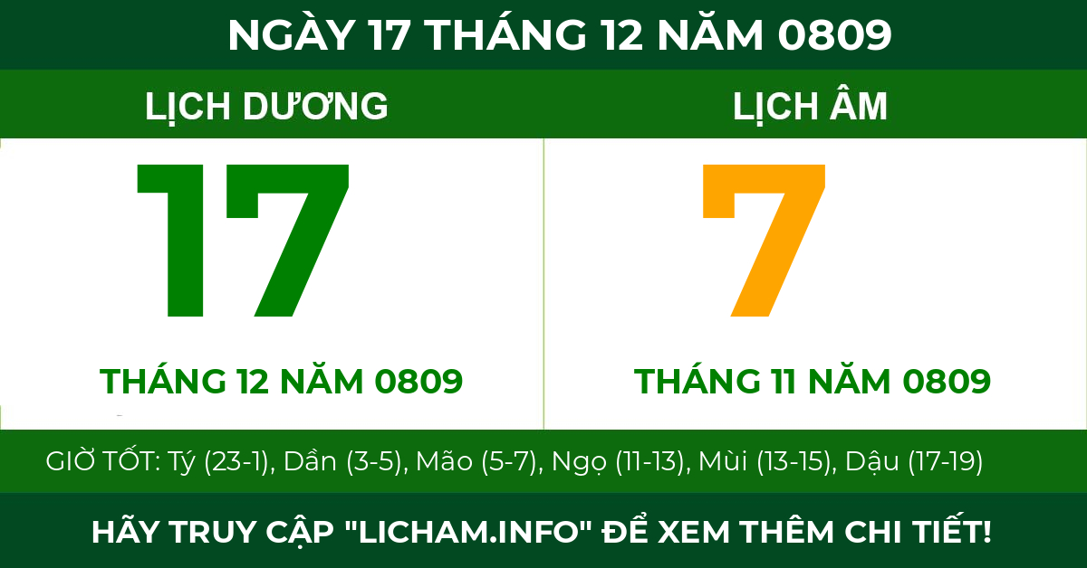 lịch âm ngày 17 tháng 12 năm 0809