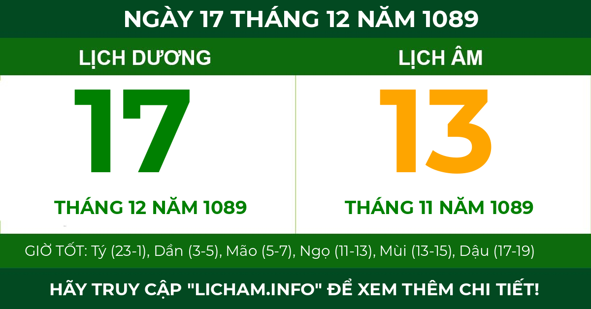 lịch âm ngày 17 tháng 12 năm 1089