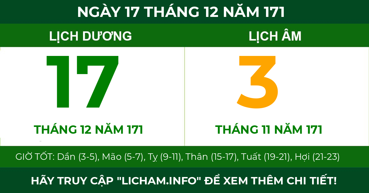 lịch âm ngày 17 tháng 12 năm 171