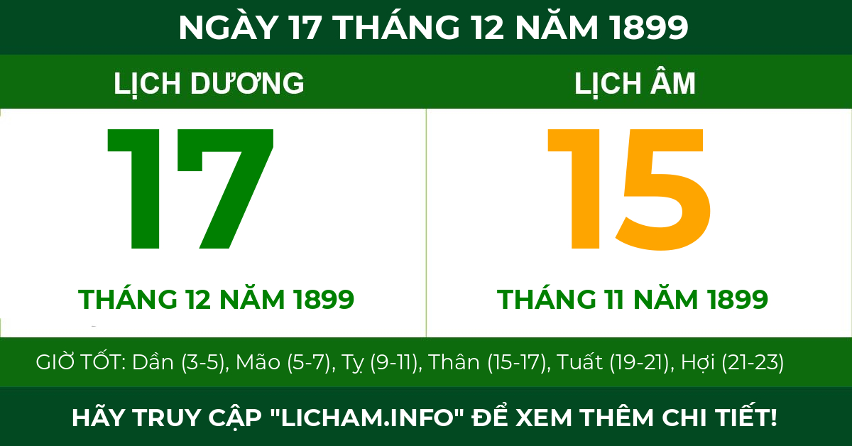 lịch âm ngày 17 tháng 12 năm 1899