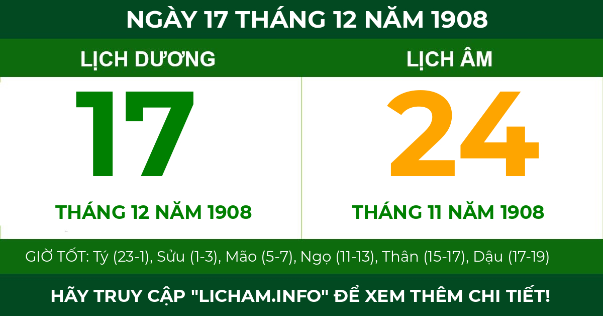 lịch âm ngày 17 tháng 12 năm 1908