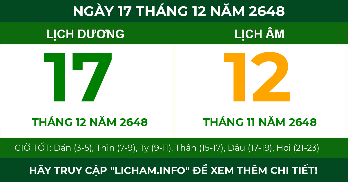 lịch âm ngày 17 tháng 12 năm 2648