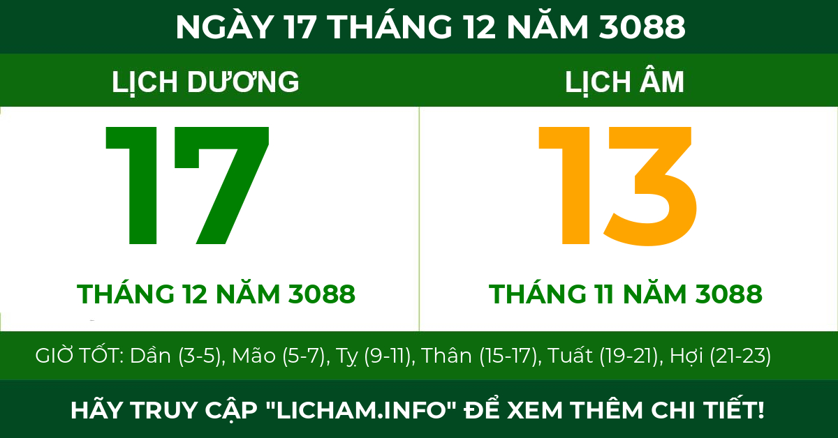 lịch âm ngày 17 tháng 12 năm 3088