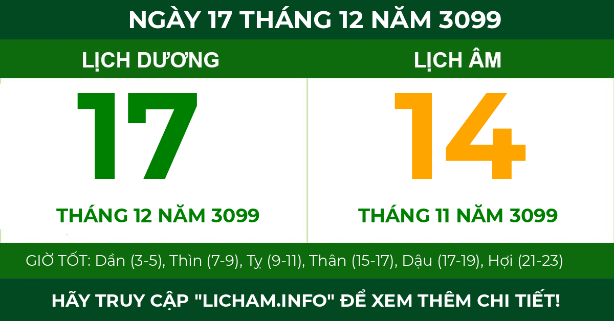 lịch âm ngày 17 tháng 12 năm 3099