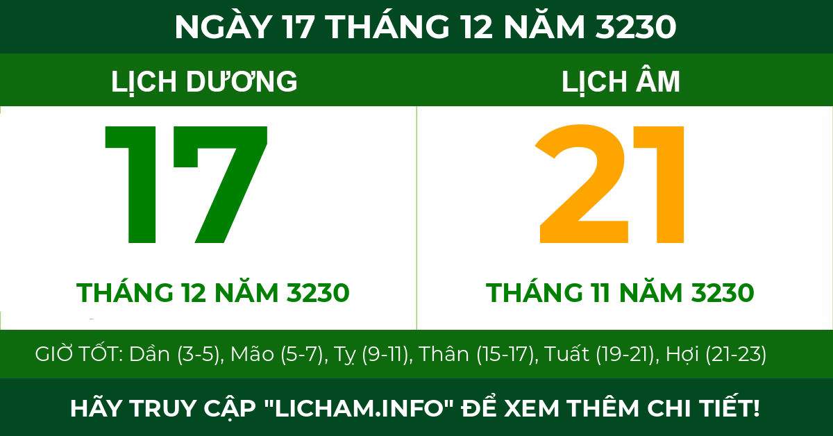 lịch âm ngày 17 tháng 12 năm 3230
