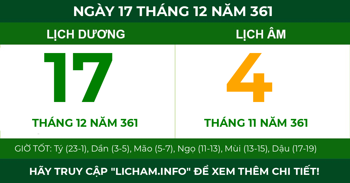 lịch âm ngày 17 tháng 12 năm 361