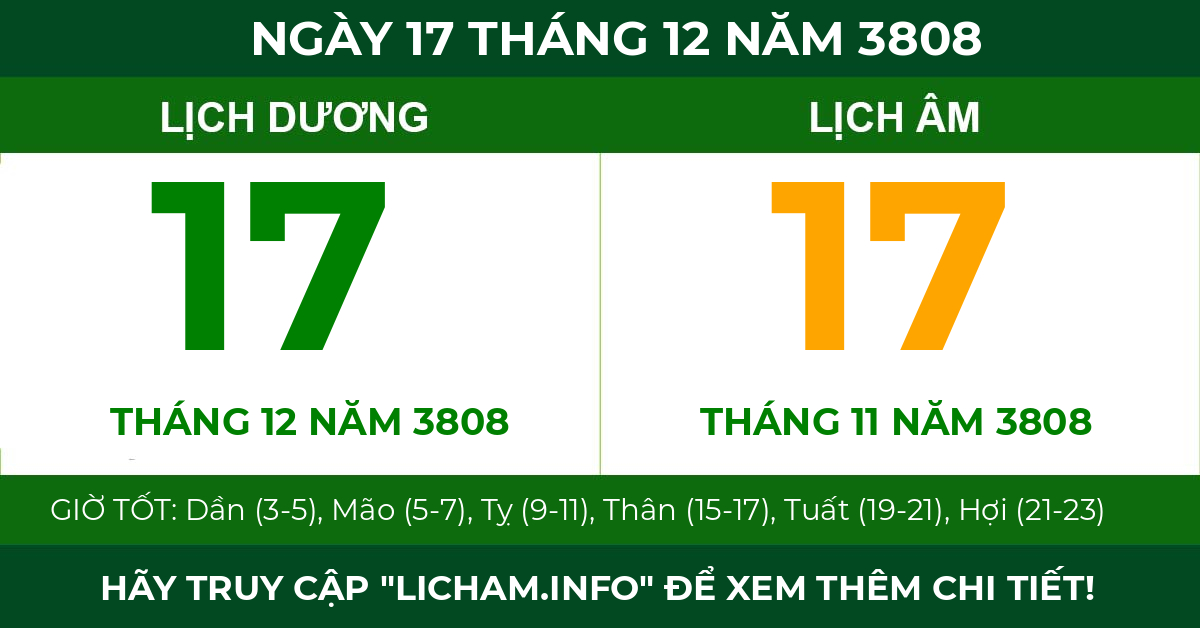 lịch âm ngày 17 tháng 12 năm 3808