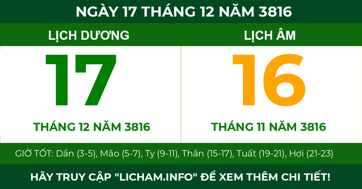 lịch âm ngày 17 tháng 12 năm 3816