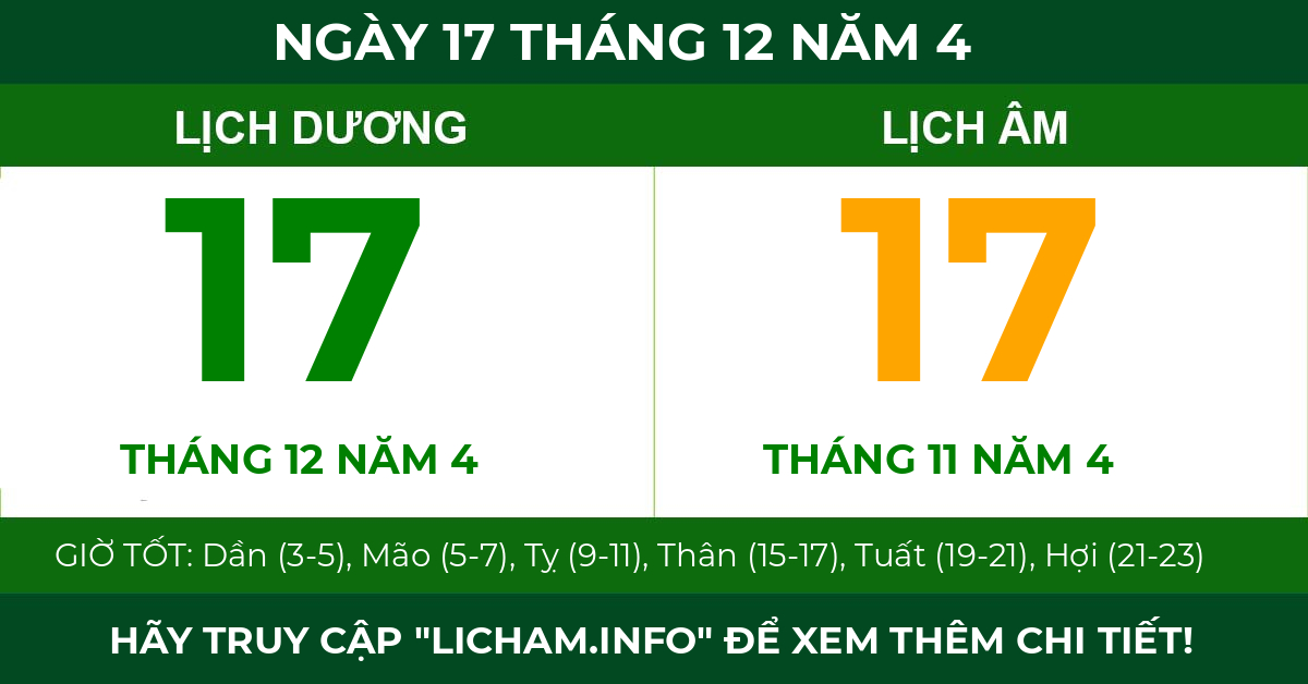 lịch âm ngày 17 tháng 12 năm 4