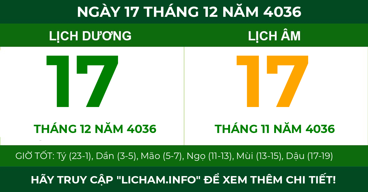 lịch âm ngày 17 tháng 12 năm 4036