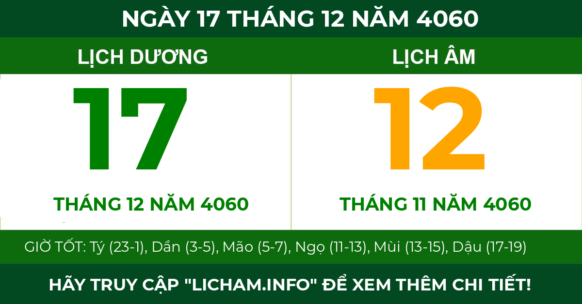 lịch âm ngày 17 tháng 12 năm 4060