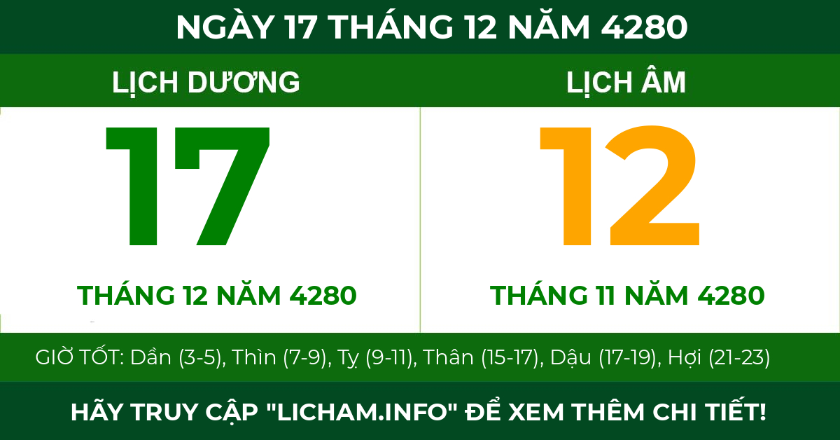 lịch âm ngày 17 tháng 12 năm 4280