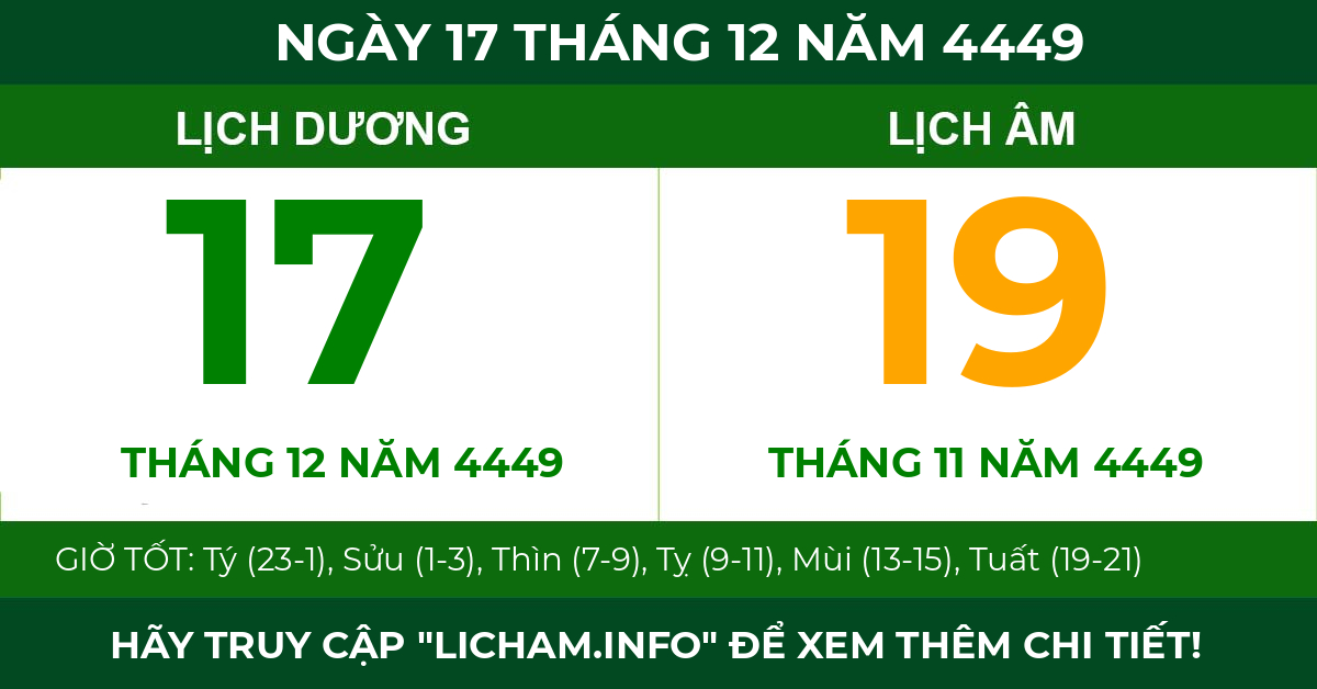 lịch âm ngày 17 tháng 12 năm 4449