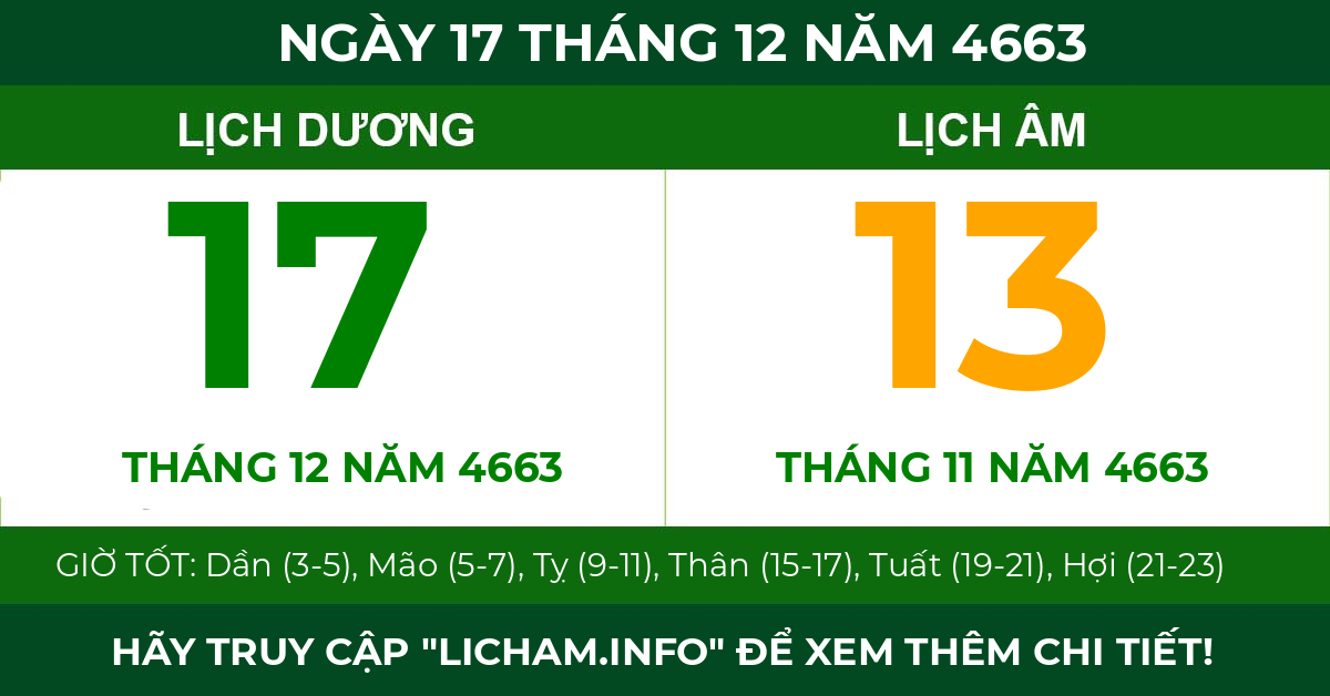 lịch âm ngày 17 tháng 12 năm 4663