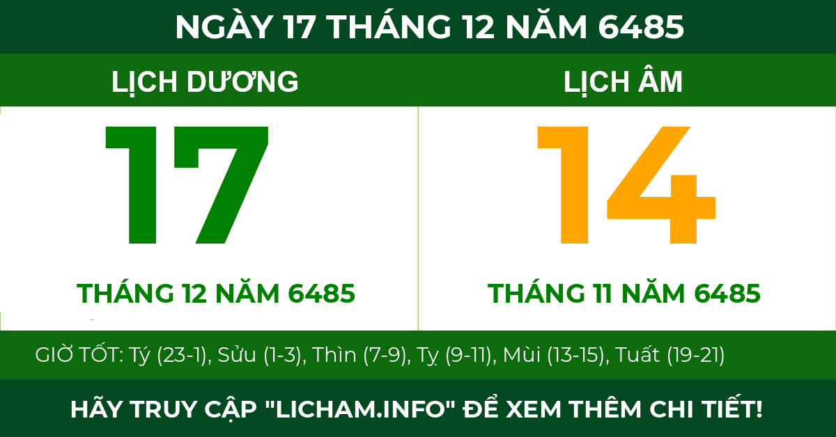 lịch âm ngày 17 tháng 12 năm 6485