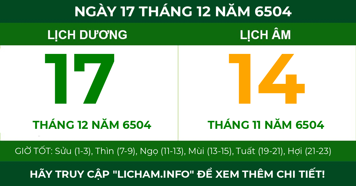 lịch âm ngày 17 tháng 12 năm 6504