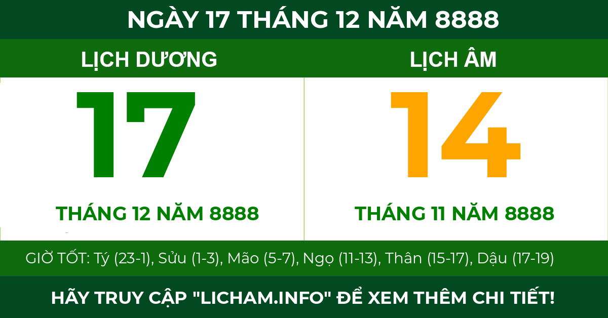 lịch âm ngày 17 tháng 12 năm 8888
