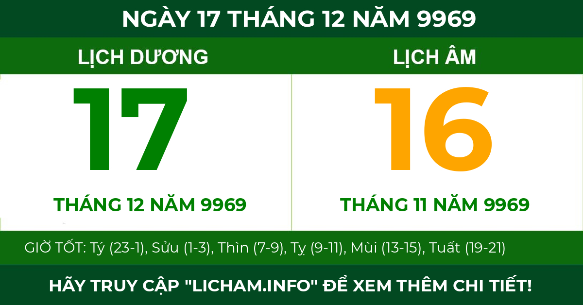 lịch âm ngày 17 tháng 12 năm 9969