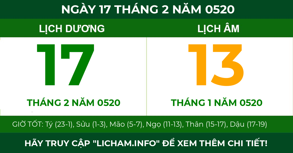 lịch âm ngày 17 tháng 2 năm 0520