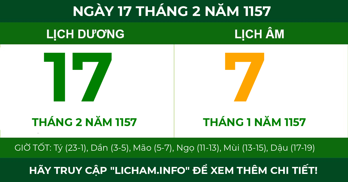 lịch âm ngày 17 tháng 2 năm 1157
