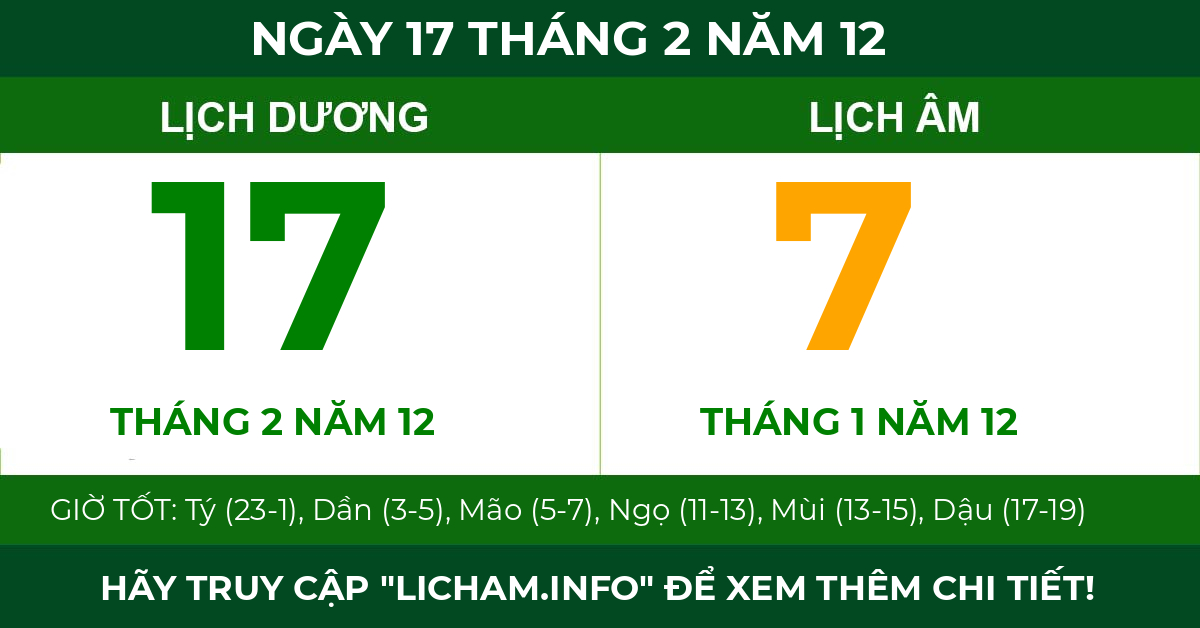 lịch âm ngày 17 tháng 2 năm 12