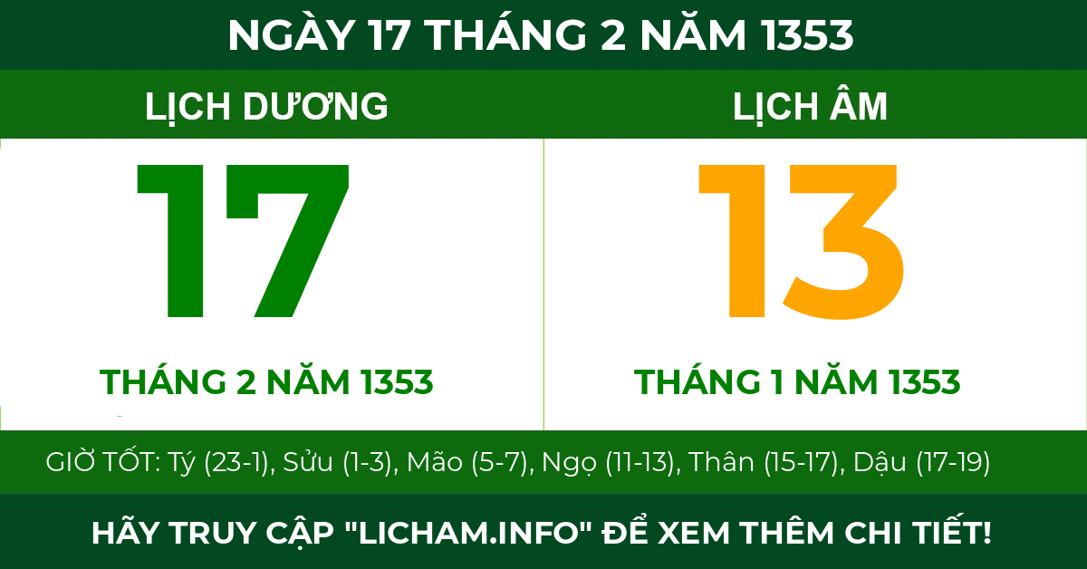 lịch âm ngày 17 tháng 2 năm 1353