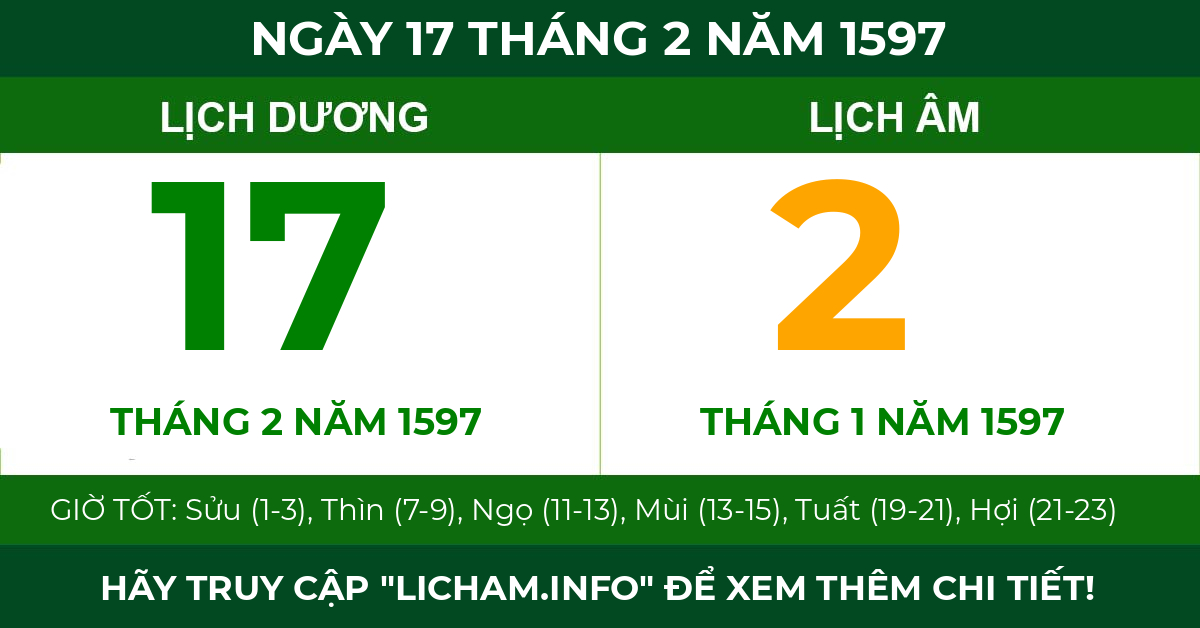 lịch âm ngày 17 tháng 2 năm 1597