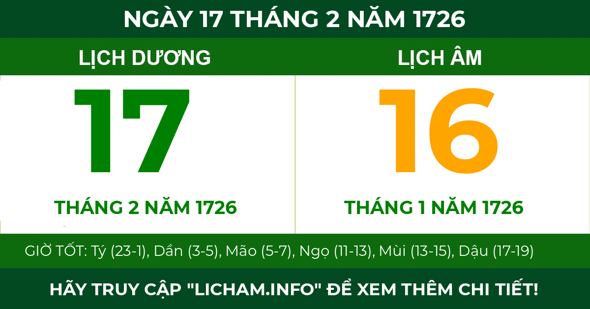 lịch âm ngày 17 tháng 2 năm 1726