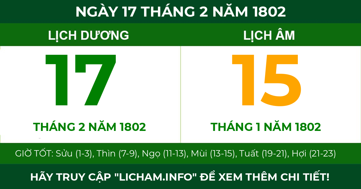 lịch âm ngày 17 tháng 2 năm 1802