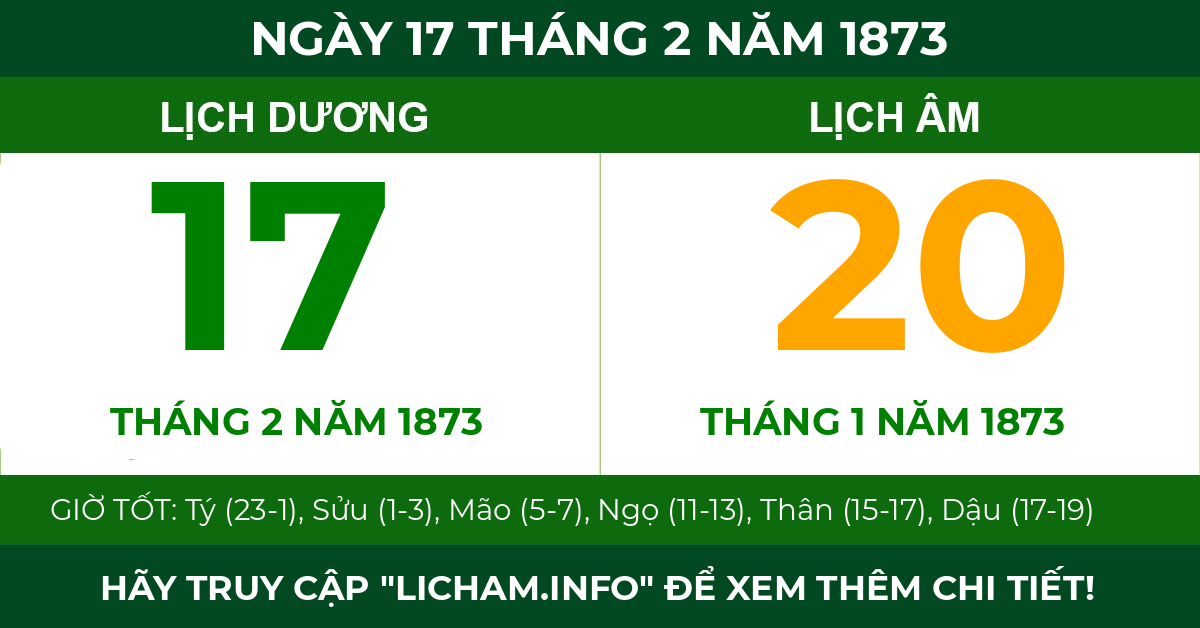 lịch âm ngày 17 tháng 2 năm 1873