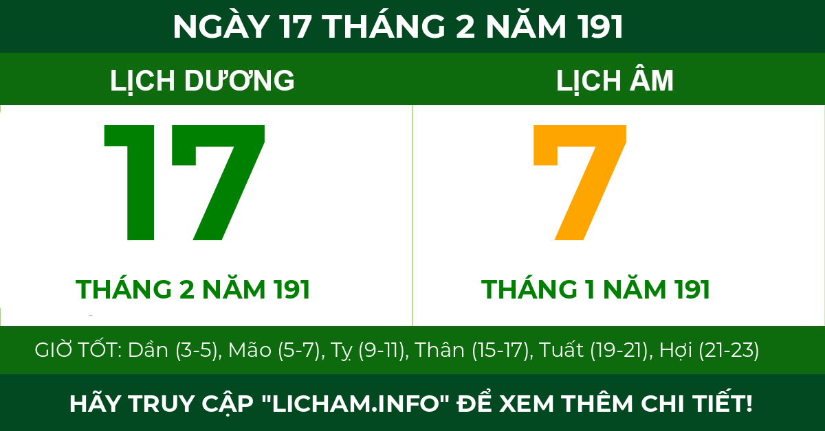 lịch âm ngày 17 tháng 2 năm 191