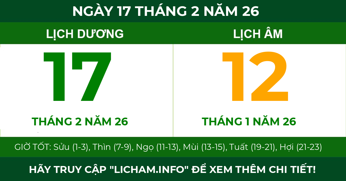 lịch âm ngày 17 tháng 2 năm 26