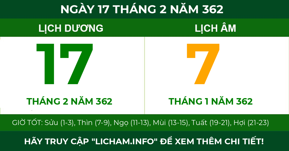 lịch âm ngày 17 tháng 2 năm 362