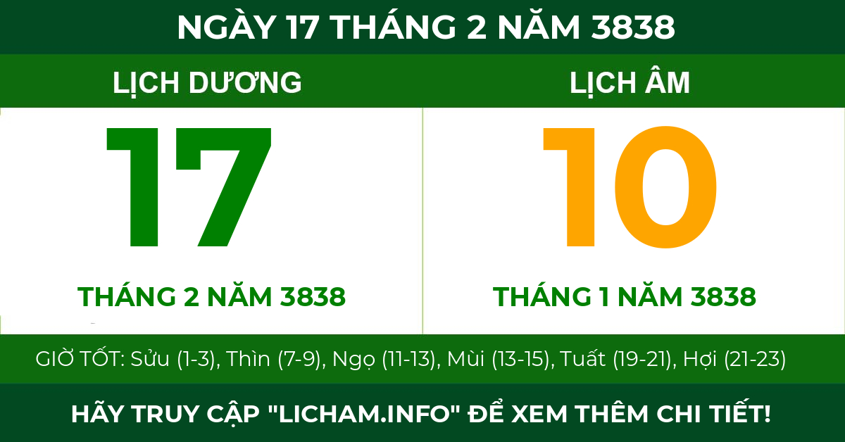 lịch âm ngày 17 tháng 2 năm 3838