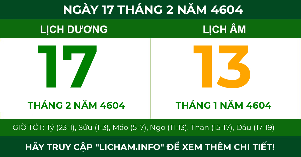 lịch âm ngày 17 tháng 2 năm 4604