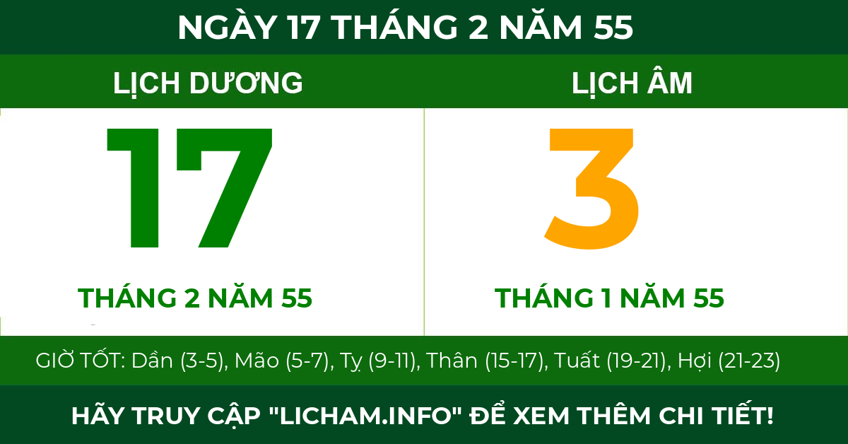 lịch âm ngày 17 tháng 2 năm 55