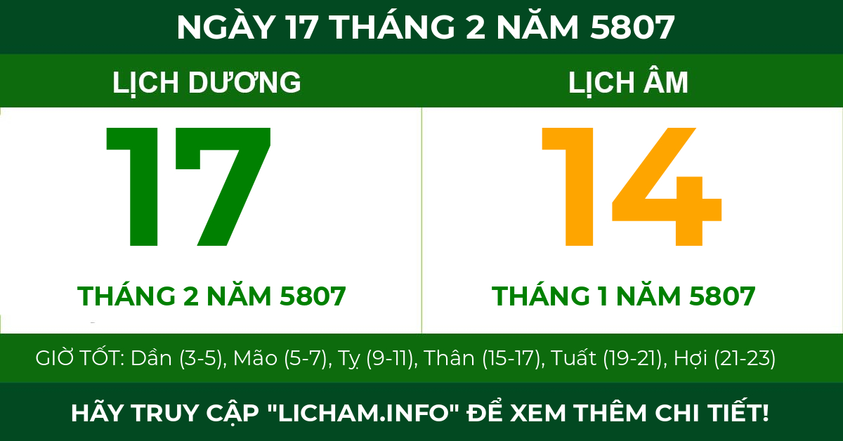 lịch âm ngày 17 tháng 2 năm 5807