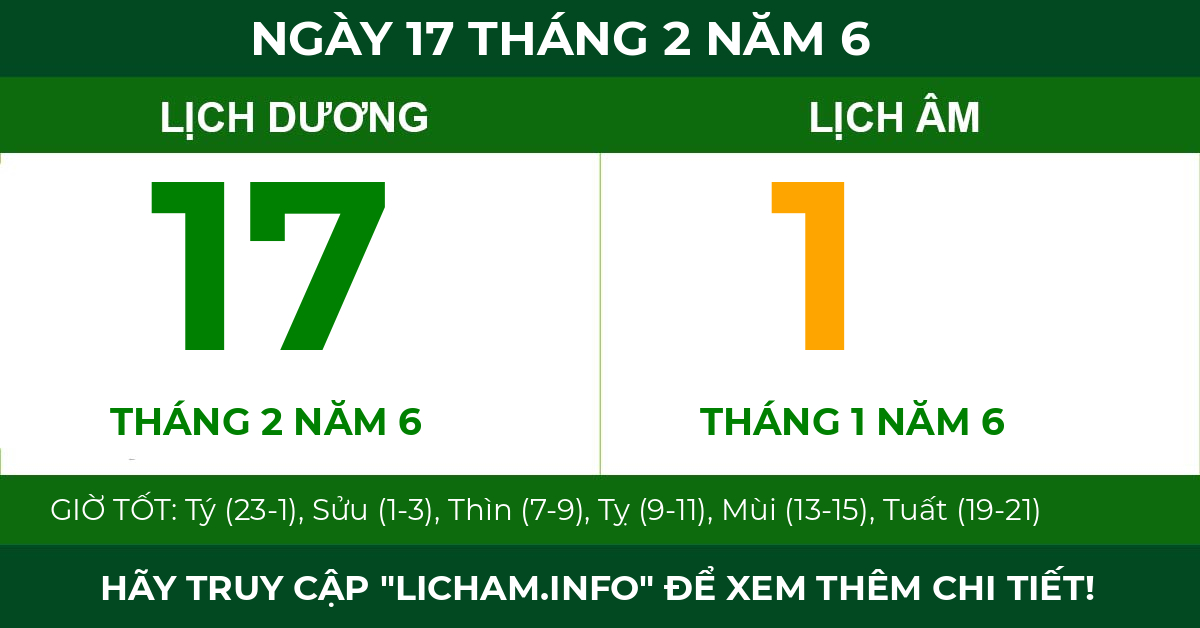lịch âm ngày 17 tháng 2 năm 6