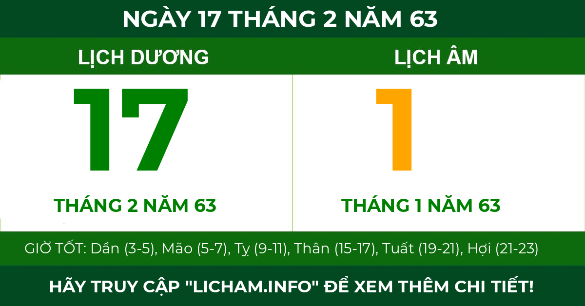 lịch âm ngày 17 tháng 2 năm 63